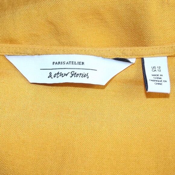 & OTHER STORIES Crop Top, 12, Yellow, Grommet/Strappy, Long Sleeve, V-neck Linen - Picture 6 of 16